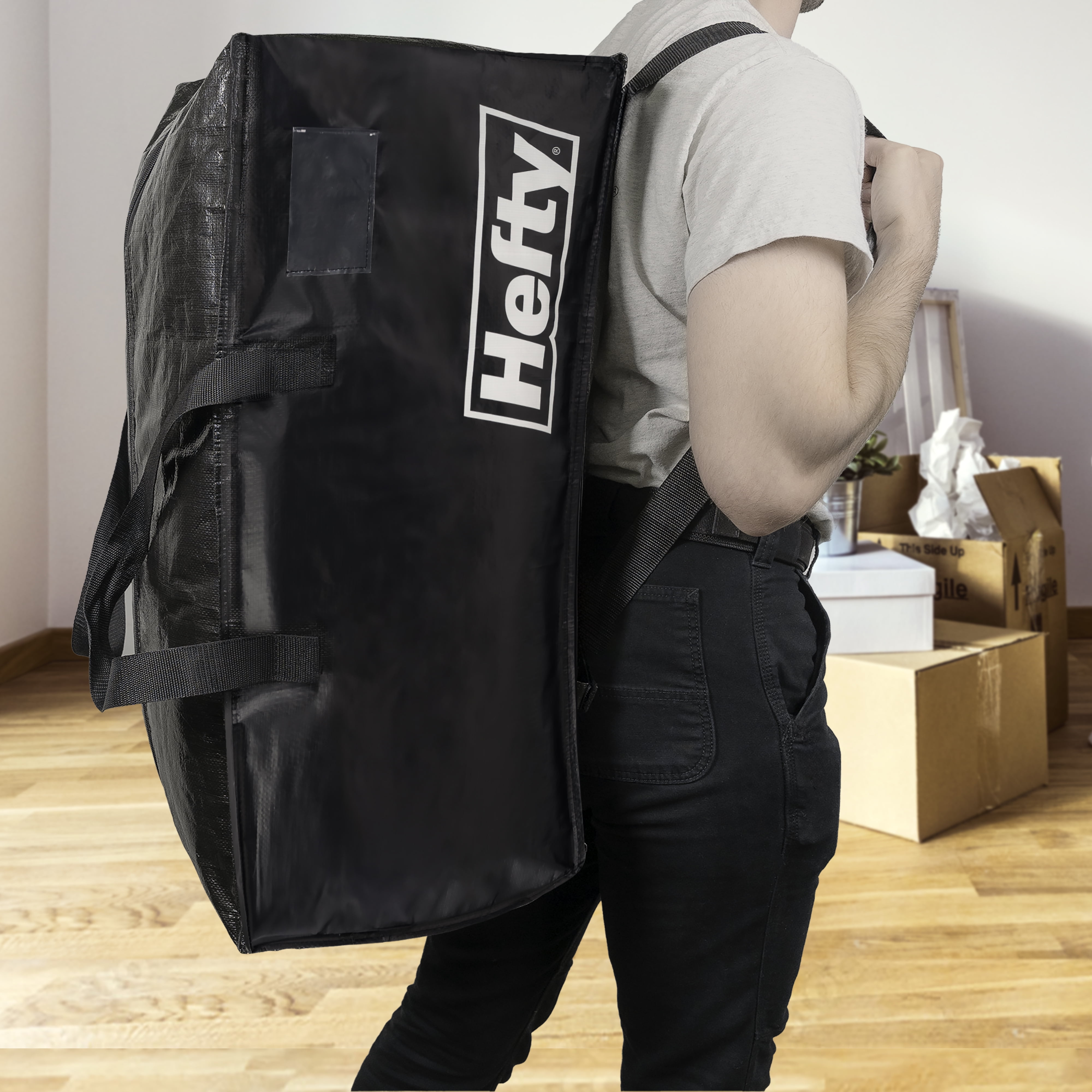 Hefty MAX Moving Bag with Adjustable Handles, Zipper, Closet Organizer, Adults and Tweens
