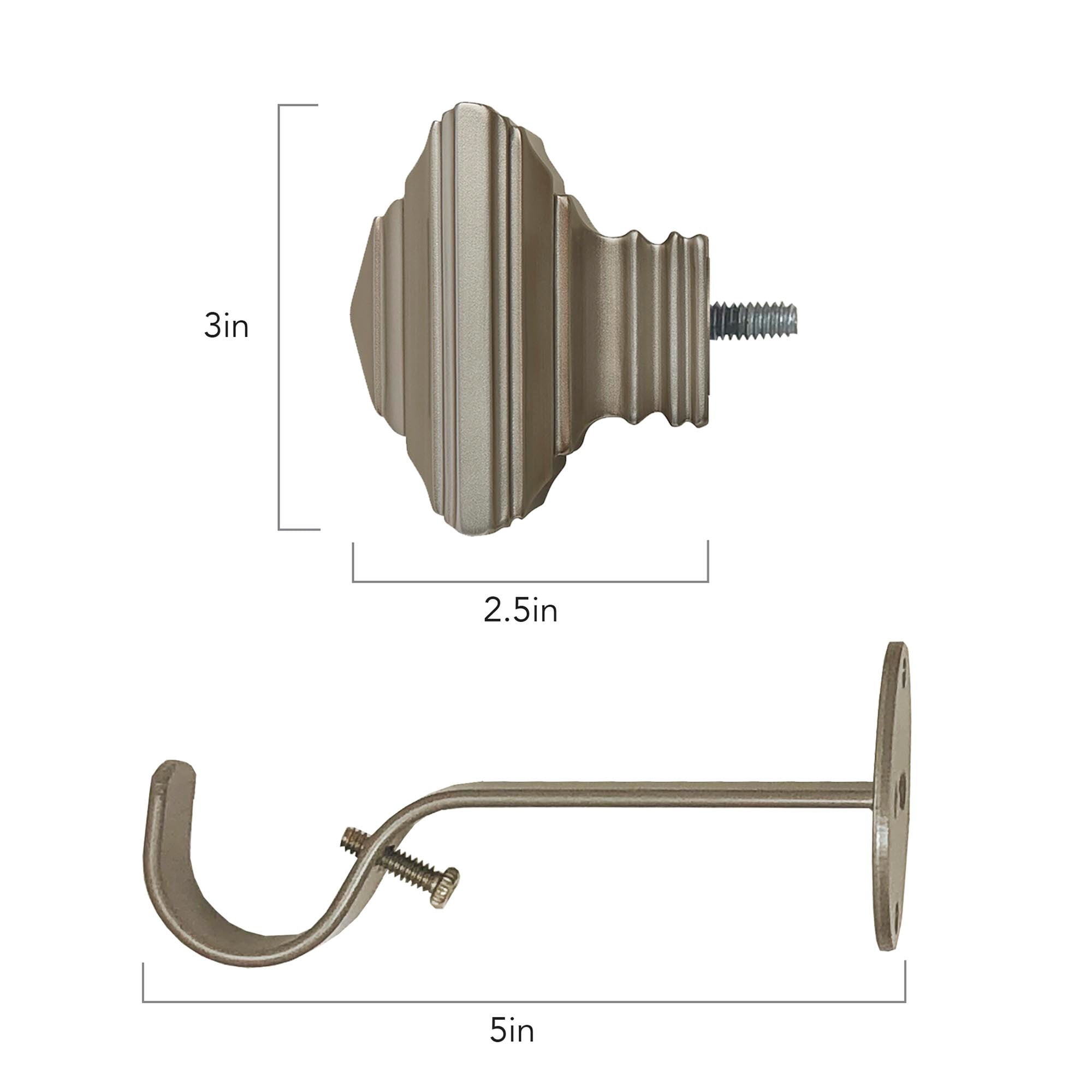 Elrene Home Fashions Florence Single Curtain Rod with Stacked Square Finial, Polished Nickel, 86" x 120"