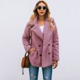 thumbnail image 1 of Mujeres chaqueta de piel sintética borroso osito de peluche muescas solapas Touble Breasted botones Abanopi Rosa/XXL, 1 of 7