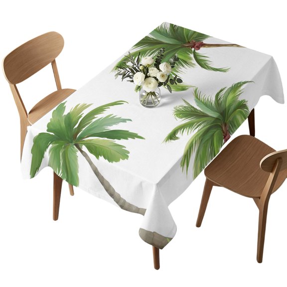 Waterproof Tablecloth Summer Coastal Palm Tree Rectangle Table Cloth 52x70in,Wipeable Washable Table Cover Tropical Green Botanical Trees Tablecloths for Dining Tables Kitchen Picnic Outdoor Party