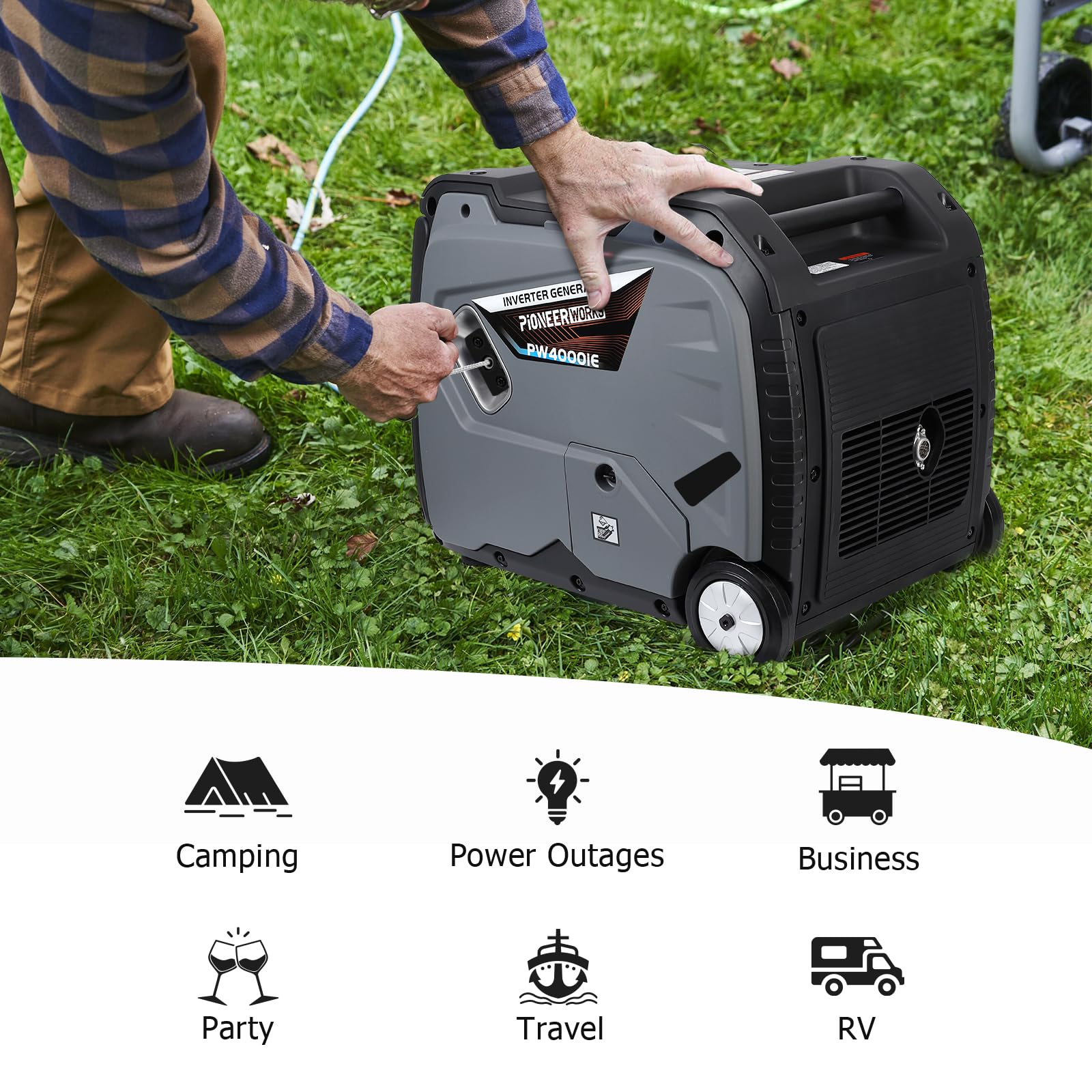 Generator for Camping, 4000 Watt Inverter Generator PortableRV Generator Super Quiet Generator with COgrey