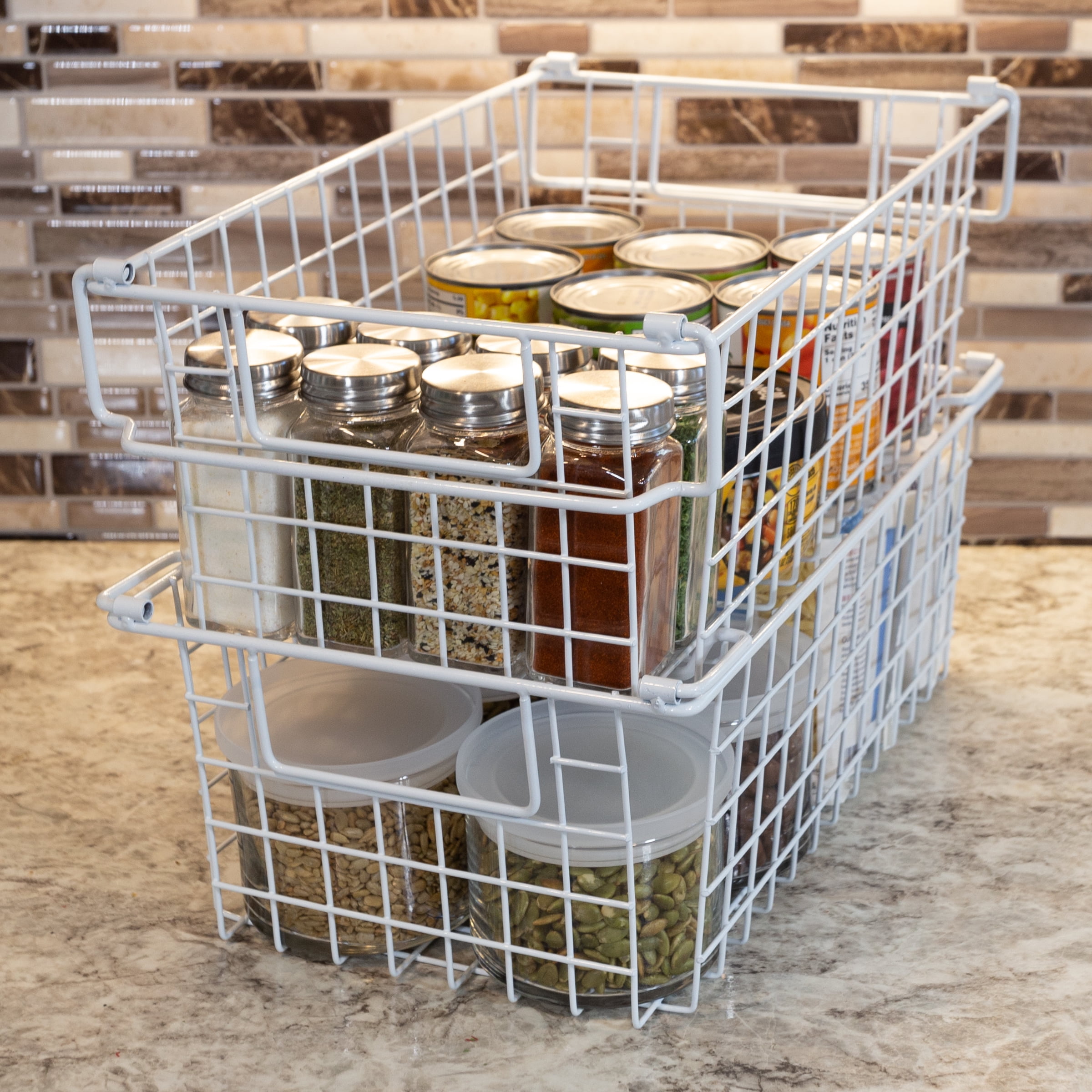 Set of 2 Storage Bins - Basket Set for Toy, Kitchen, Closet, and Bathroom Storage - Medium Shelf Organizers with Handles by Home-Complete (White)