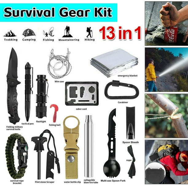 SURVIVAL GEAR Equipment Camping Hiking Fishing Multi Tools Set 13