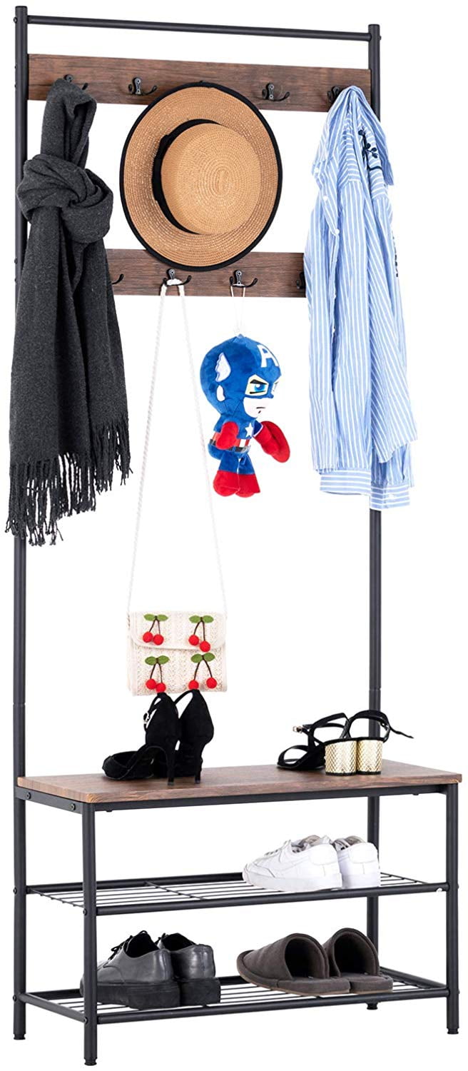 entryway shoe bench on Mecor 3 In 1 Industrial Coat Rack Hall Tree Entryway Shoe Bench With 3 Tier Shoe Bench And Coat Rack With 9 Hooks Easy To Assemble Rustic Brown Walmart Com Walmart Com