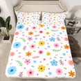 thumbnail image 2 of Manfei Colorful Flower Floral Twin Sheet Sets,Cute Cartoon Daisy Twin Fitted Sheet,Orange White Blue Flat Sheet For Kids,Super Cozy Room Decor,3 Pieces, 2 of 7