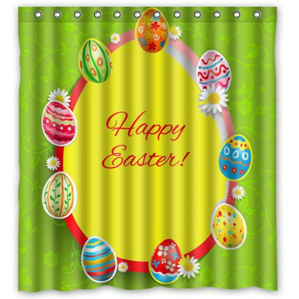 GreenDecor Happy Easter Waterproof Shower Curtain Set with Hooks