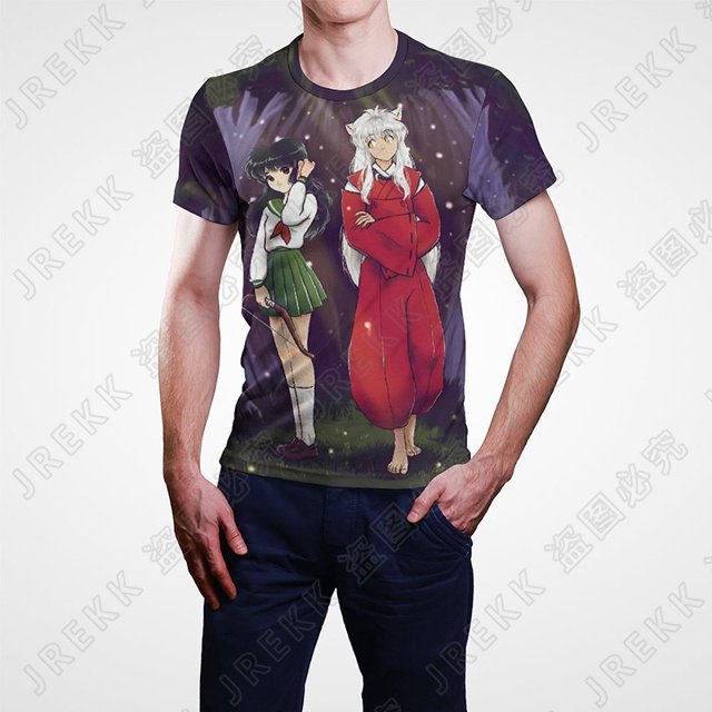 Camiseta Verano Nueva Inuyasha Hombres Manga Corta Moda Casual Mujer Impresión 3D Tops Dibujos Animados