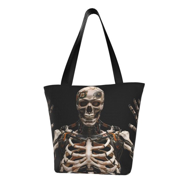 Disketp Cyber Skeleton With Tattoos for Women’s Casual Shoulder Tote Bag Cross-body Handbags for Shopping, Travel and Daily Use