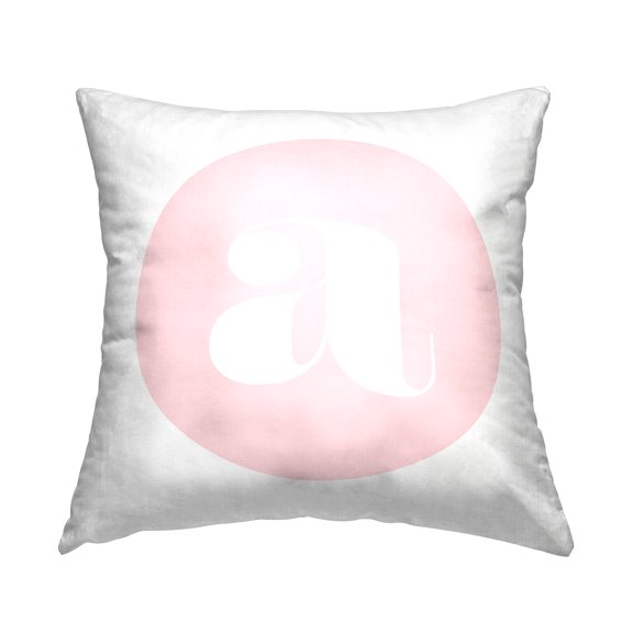 Stupell Industries Pink Circle Letter A Square Decorative Printed Throw Pillow, 18 x 18