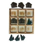 Handmade Old Fashioned Wooden TIC-TAC-TOE Game, LOG CABIN & PINE TREES, Wilcor