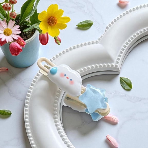 Light Blue Cartoon Cloud Hair Clip Non Slip Bangs Side Hair Accessory 1 Piece