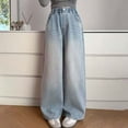 thumbnail image 5 of ZXLBBD Girls Elastic Waisted Wide Leg Denim Pants with Rhinestone Embroidery Trousers for Kids Youth Fall Fashion Casual Outdoor,Blue,Size 11 Y-12 Y, 5 of 7