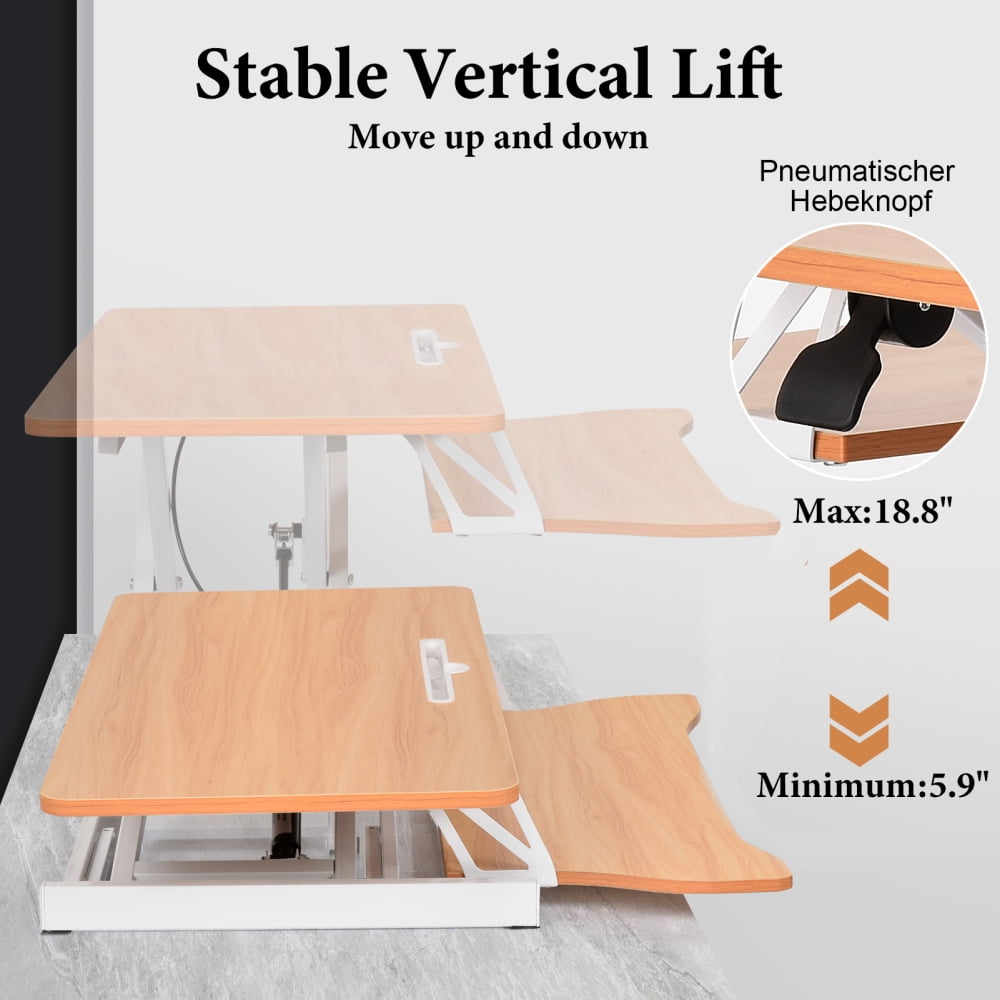 37" Standing Desk Converter, Adjustable Laptop Stand up Desk with Keyboard Tray for Home, School(Beige)