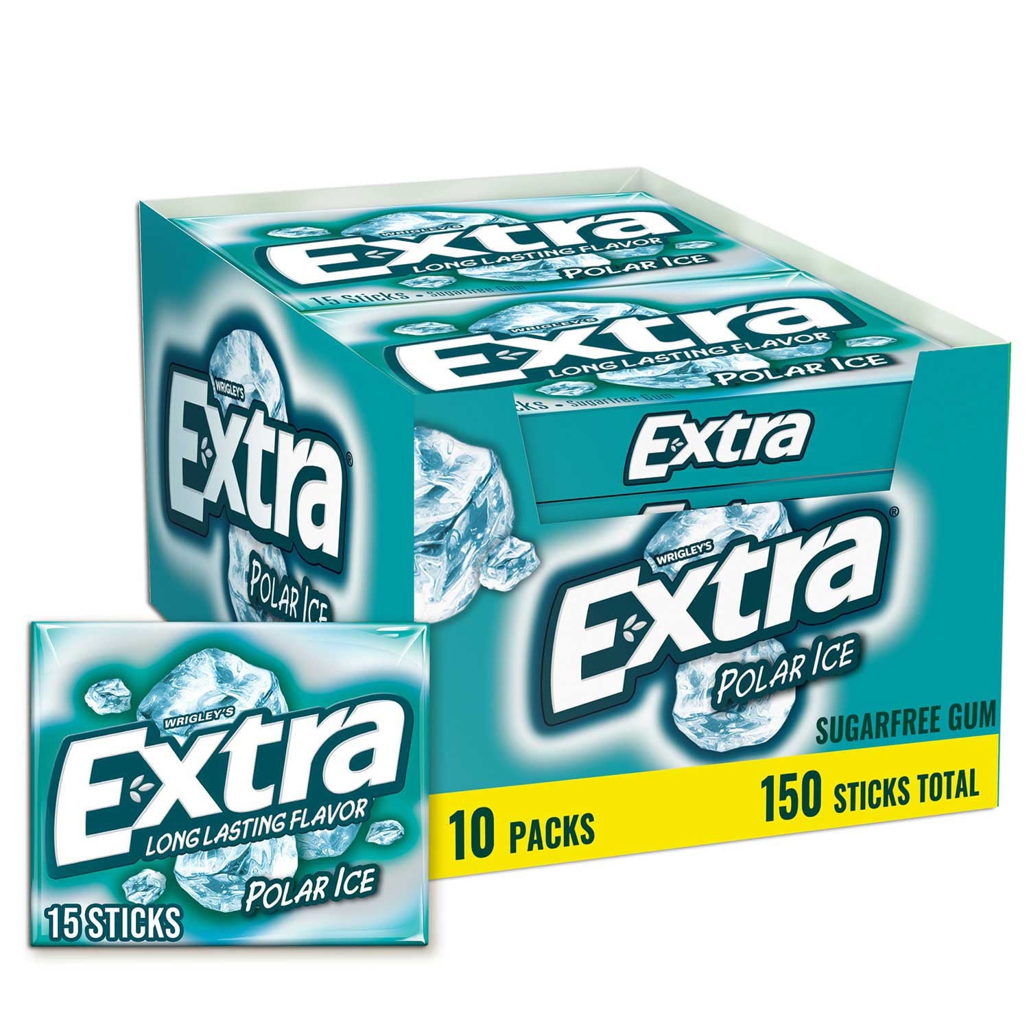 Extra Polar Ice Sugar Free Gum, 15 Count Packs, Multipack of 10 With White Bowl By OMA