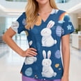 thumbnail image 2 of Easter Bunny Chicken Egg Print Short Sleeve T Shirt Cute Cartoon Festival Pattern V Neck Casual Tops Soft Lightweight Pullover Tees for Women Daily Holiday Wear, 2 of 4