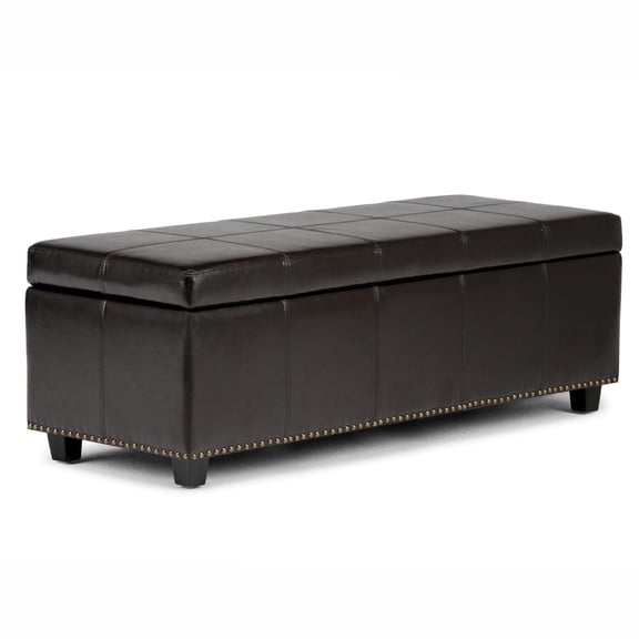 Kingsley 48 inch Wide Transitional Large Storage Ottoman in Coffee Brown Vegan Leather