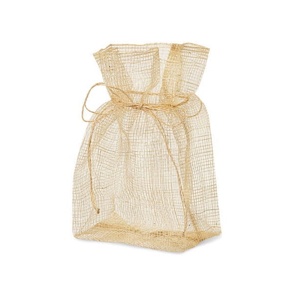 12 PK, Natural Sinamay Drawstring Favor Bag, 4 x 3 x 7" For Party, Holiday & Events