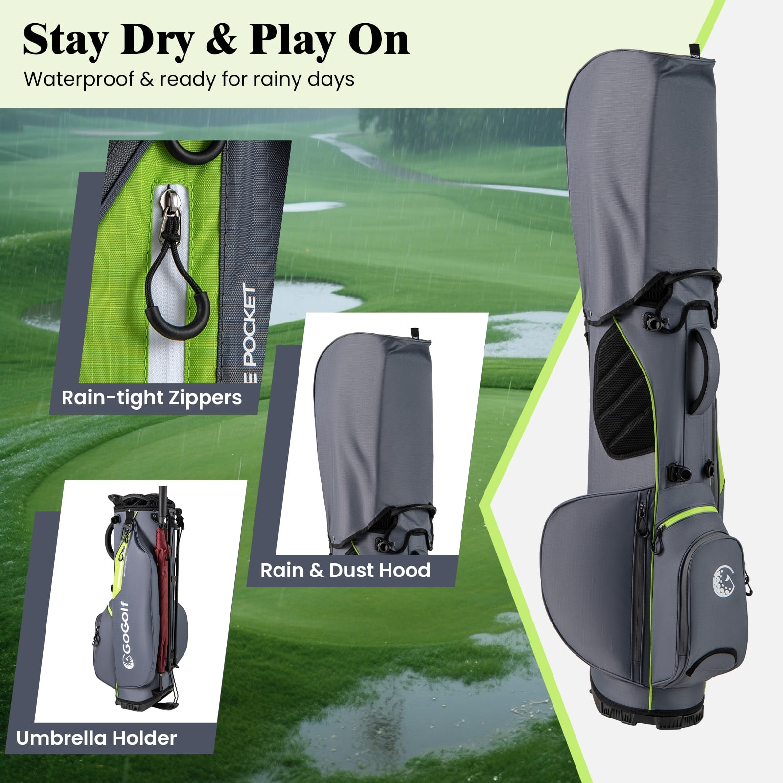 Gymax 8-Way Golf Stand Bag w/ 5 Pockets Lightweight Portable Golf Club Bag Handles Grey