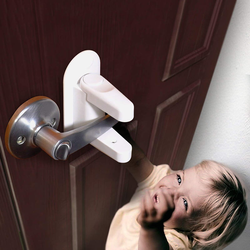 2018 Door Lever Lock Child Toddler Proof Safety Doors Handles 3M Adhesive 4 Pack 