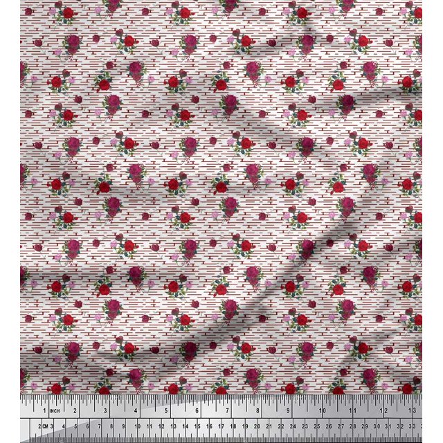 Soimoi Tissu Rouge Poly Georgette Labyrinthe & Rose Imprimé Floral au Mètre 42 Pouces de Large