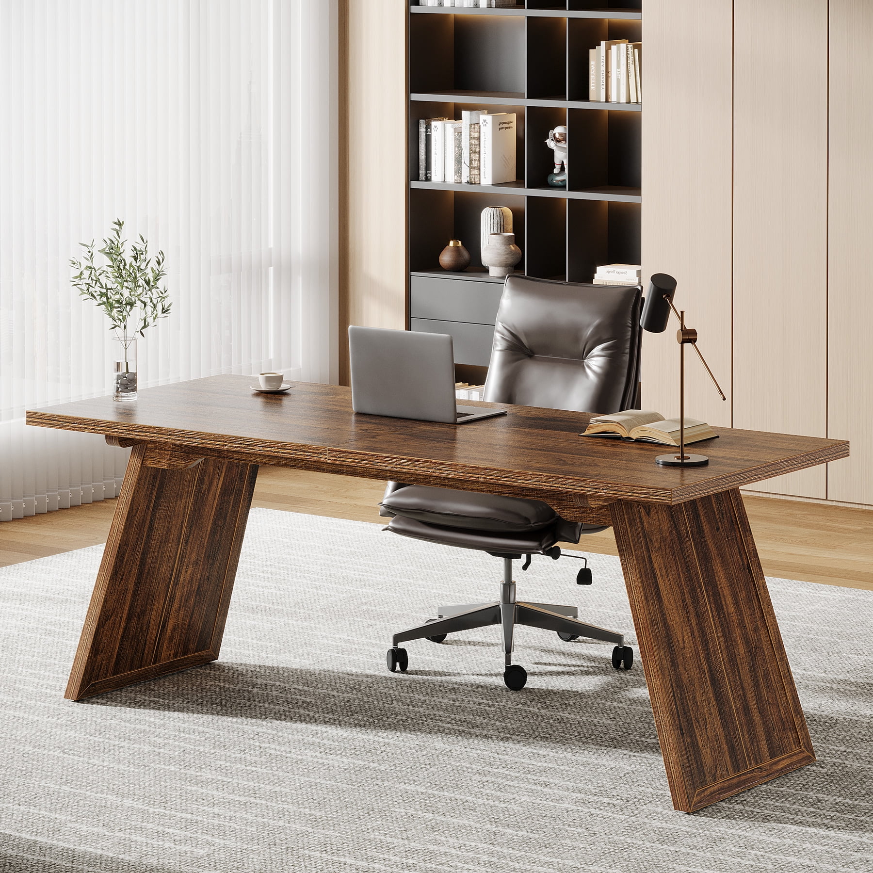 Camaflexi Mid Century Modern Office Desk, Solid Wood Writing Table for  Small Spaces, Brown - Walmart.com, image size:1800x1800