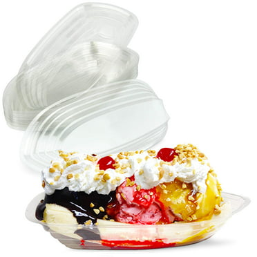 [125 Pack] 12 OZ Banana Split Boat Plate Clear PET Plastic Disposable Ice Cream Sundae Dessert Splits Bowl Tray for Gelato Parlors, Cafes, Parties, Home and Restaurants