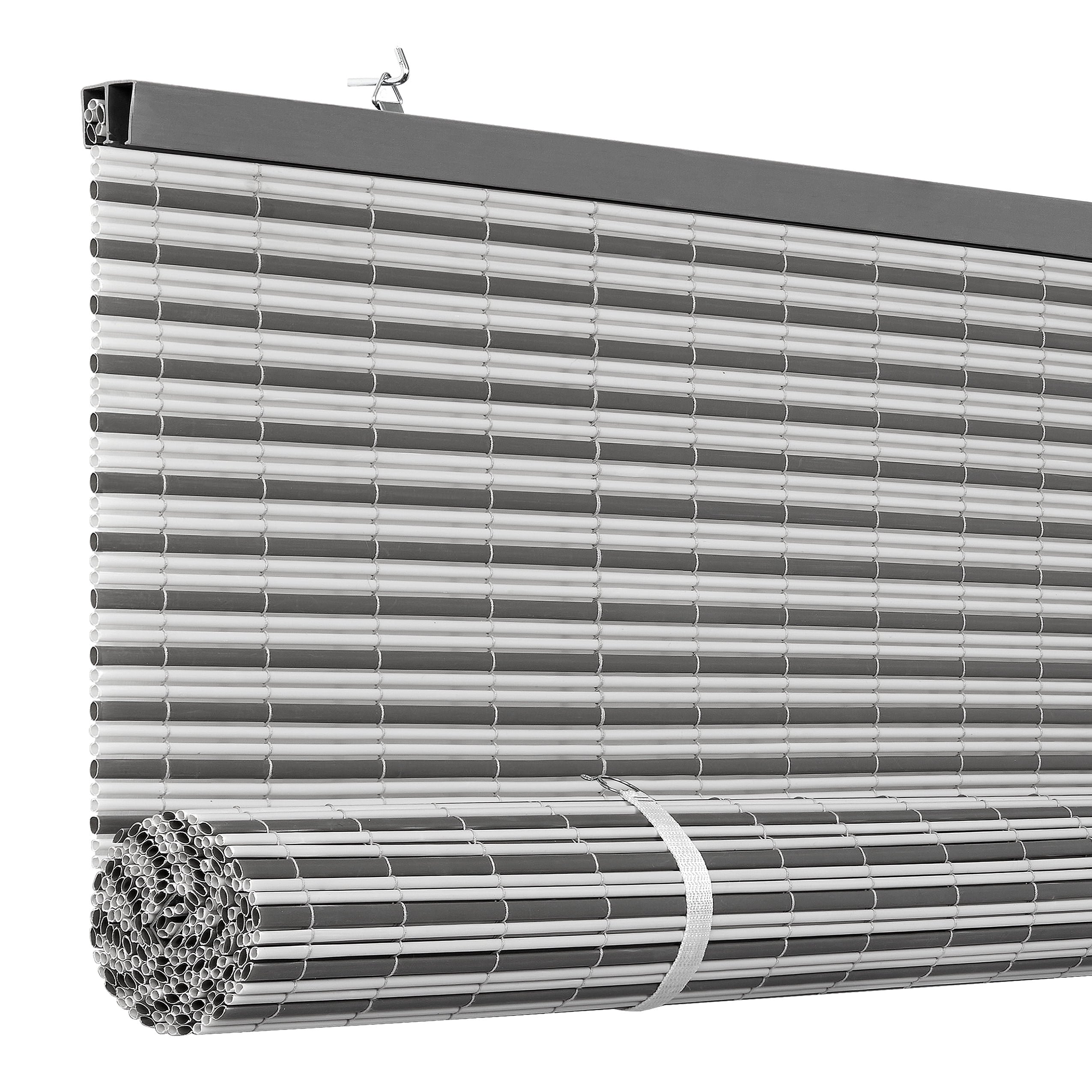Achim Veranda Indoor/Outdoor Cordless Charcoal/Silver Vinyl Light Filtering Window Roll-Up Blind, 72" L x 72" W