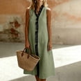 thumbnail image 5 of Eawtki Women's V Neck Sleeveless Midi Dress Contrast Ruffle Trim Loose Fit Casual Linen Blend Summer Dress, 5 of 7