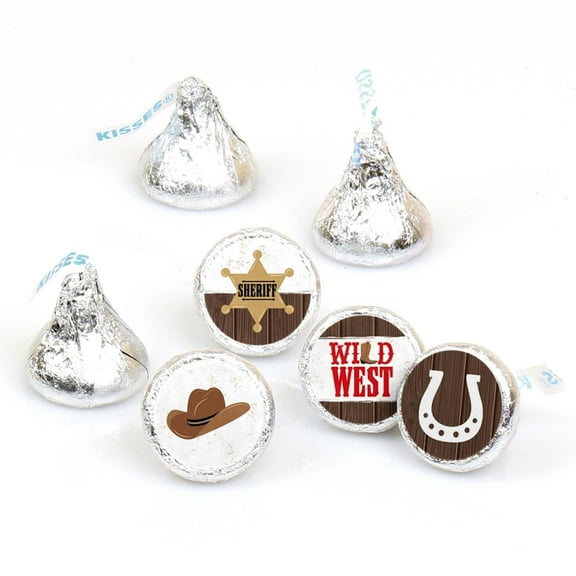 Big Dot of Happiness Western Hoedown - Wild West Cowboy Party Round Candy Sticker Favors - Labels Fits Chocolate Candy (1 sheet of 108)
