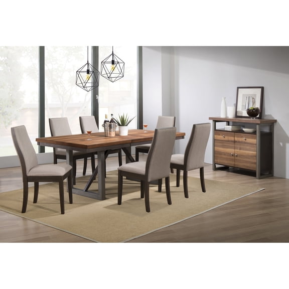 Country Cottage Dining Set - 7 Piece Table & Chair Set, Walnut Finish, Rustic Wood Dining Room Furniture