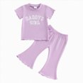 thumbnail image 4 of Toddler Baby Girl Outfits Summer Clothes Set Print Short Sleeve Top and Bell Bottom Pants Set Casual Toddler Outfit 2-3 Years, 4 of 4