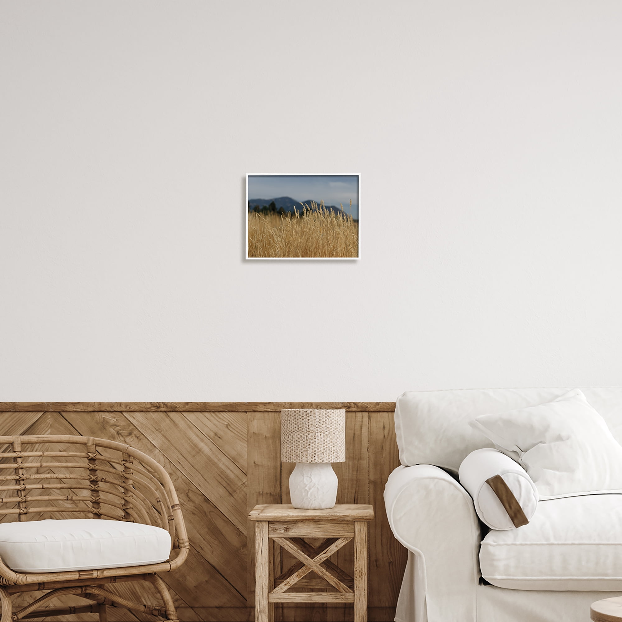 Stupell Industries Wheat Field Landscape Nature Photography White Framed Art Print Wall Art, 14 x 11