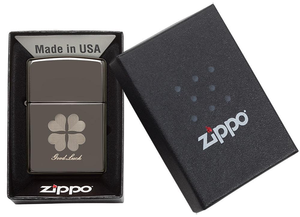 Zippo Good Luck Laser Fancy Fill Black Ice Pocket Lighter