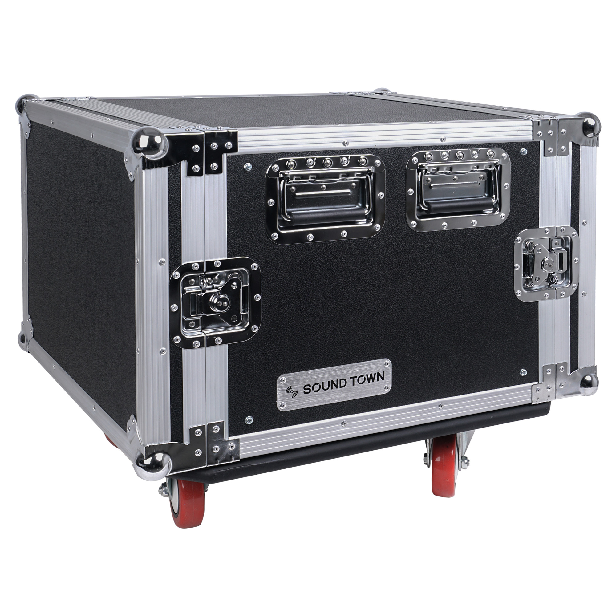 Sound Town STMR-16UWT2 16U Rack Case With 11U Top Space & Two DJ Work Tables – Black, Wood, New