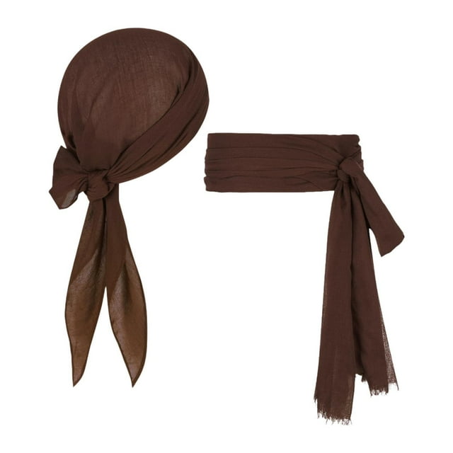 Conjunto de disfraz de pirata para Halloween, turbante, banda, accesorios de disfraz de cosplay para regalos de fiesta Marrón