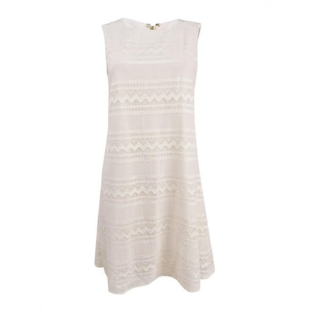 DKNY Women's Embroidered Chiffon Shift Dress (6, Ecru)