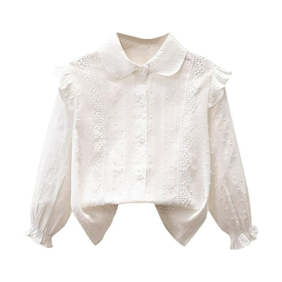 Fancifize Girls Baby Doll Collar Shirt Long Sleeve Button Down Blouse Casual Loose Fall Cute Outwear