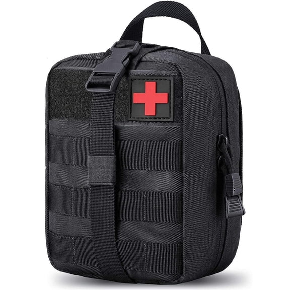 Molle EMT Pouch Camping Medical First Aid Kit 180 Pieces Emergency Medic Kits med Trauma Bag for Camping Hunting Hiking Home Car Boat Earthquake and Adventures (Black)
