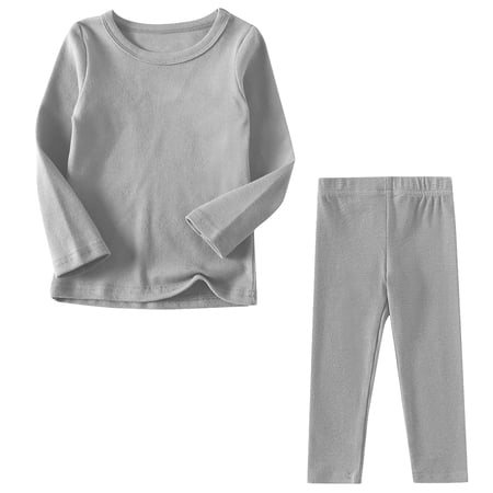 Lovzfmll Solid Color Long Sleeve Lounge Set Round Neck Top & Straight Pants for Boys & Girls Casual Home Outfits for Kids 8-9 Years