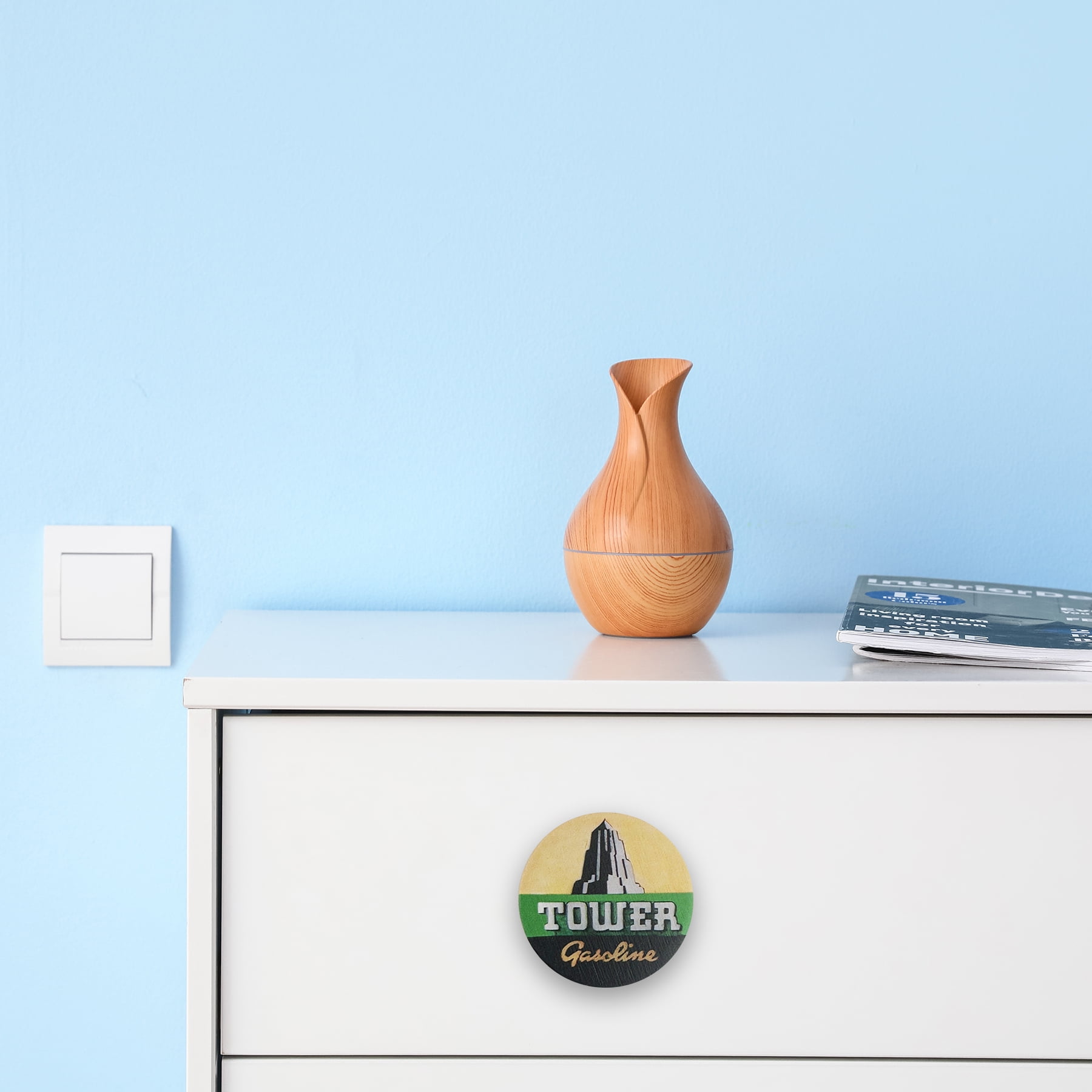 Jamjam 1.8" 8PCS Vintage Unique Gasoline and Automobile Cabinet Wood Knobs Wooden Door Farmhouse Kitchen Cabinet Dresser Drawer Pulls and Knobs