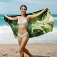 thumbnail image 5 of 1pc Beach Towel Watercolor Monstera Leaves Lightweghit Sand Free Pool Towels Green Tropical Plants Microfiber Soft Absorbant Travel Towels for Swim Camping Gym Bath 29x59in, A, 5 of 6