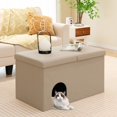 thumbnail image 3 of WoofPaw Cat Litter Box Enclosure, Hidden Litter Box Furniture Ottoman with Urine Proof Litter Mat, Flip-up Lid, Dog Proof Cat Washroom Bench Storage Cabinet, Cat Box Enclosure (Beige), 3 of 9