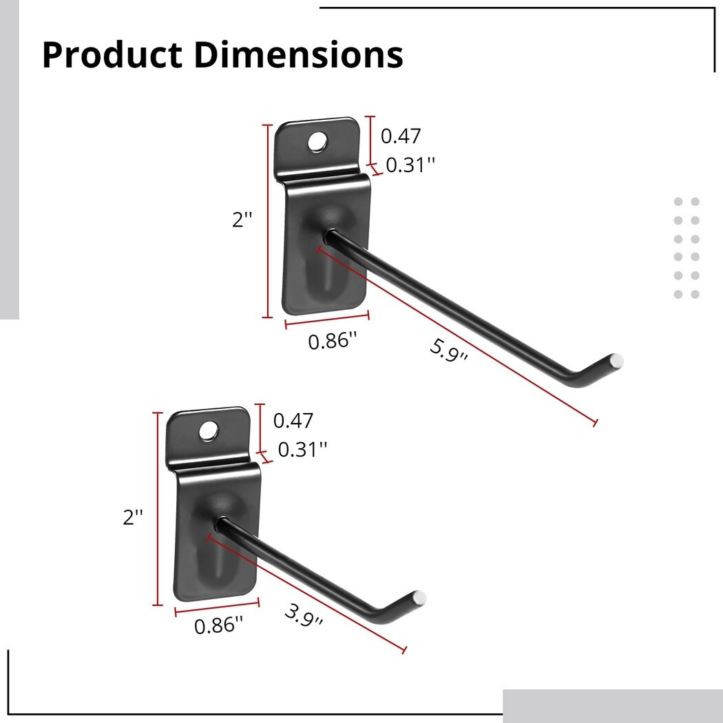 50-Pack Slatwall Hooks – 4” & 6” Panel Display Hooks – Black Stainless Steel, Polished, Wall Mount – Moxweyeni