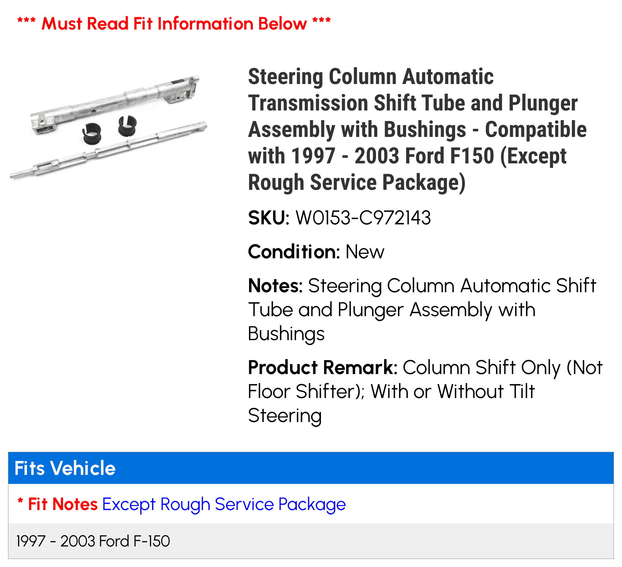 Automatic Shift Tube & Plunger Assembly For Ford F150 F250 F350 Steering Column