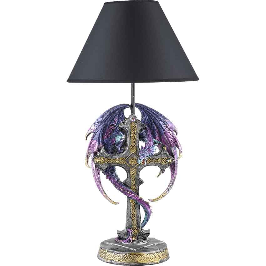 Purple Dragon On Cross Table Lamp By, Medieval Style Lamp Shades