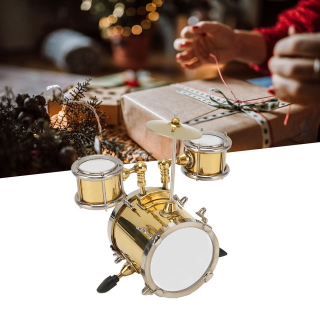 Mini Drum Set, Metal Replica Lightweight Musical Instrument Model Drum Set Model With Stand For Dollhouse