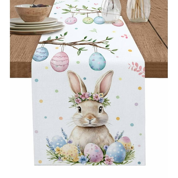 Hokiten Table Runners 36 Inches Long Dress Scarves, Spring Easter Bunny Farmhouse Kitchen/Dining Table Runner, Short Coffee Tablerunners, Colorful Eggs Botanical Floral 13x36 Inch