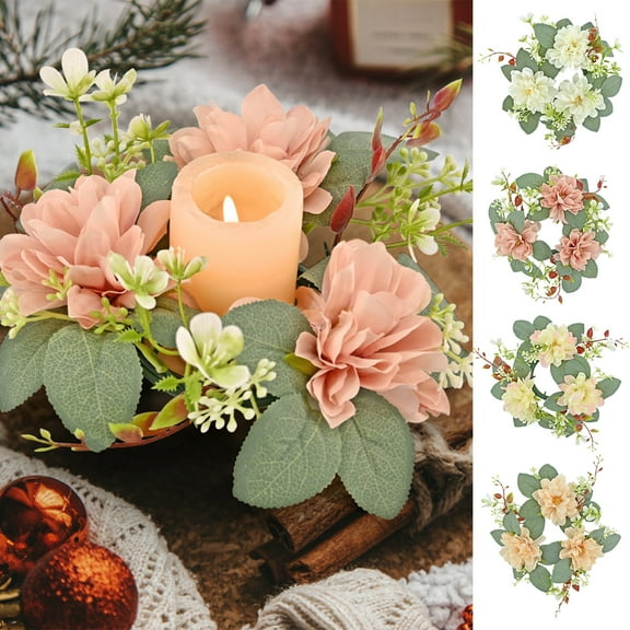 Nkmbld Rose Candle Ring Valentine's Day Artificial Wreath Candle Rings for Home Cabinets, Wedding, Xmas Home Dining Table Centerpieces Decor