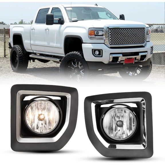 1 Pair Fog Lights Assembly Fit for GMC Sierra 2500HD/3500HD 2015 2016 2017 2018 2019,Driver & Passenger Driving w/PS Halogen Bulbs   Wiring Harness (Black Housing Clear Lens)
