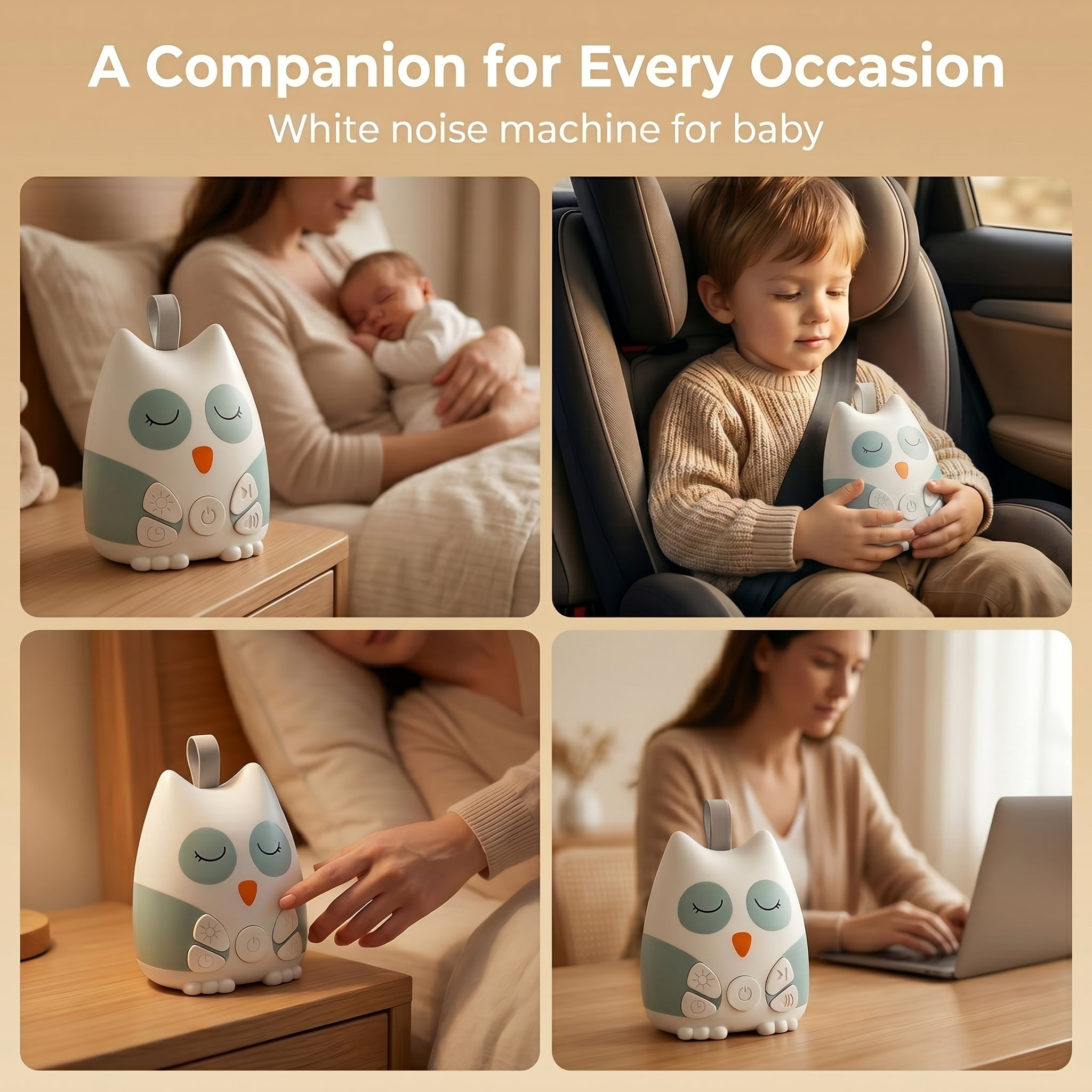 Sound Machine for Baby, 30 Soothing Sounds & Smart Cry Detection, Portable White Noise Machine with Night Lights, Newborn Baby Boy Gifts